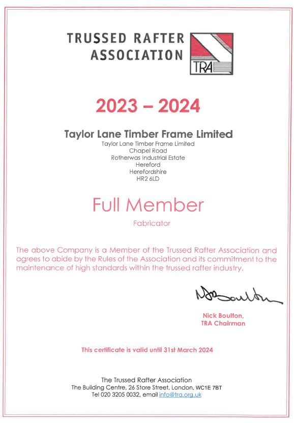 TRA Full Member Certificate